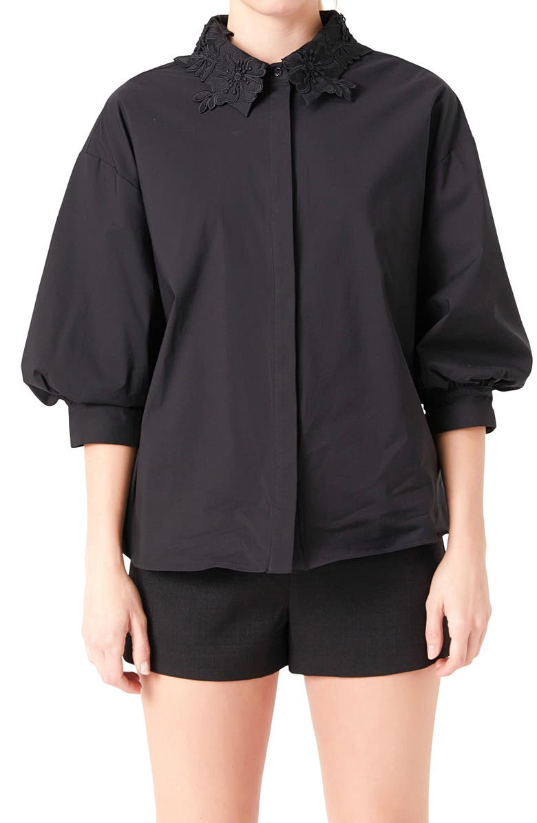 Endless Rose Lace Collar Button-Up Shirt, Alternate, color, 