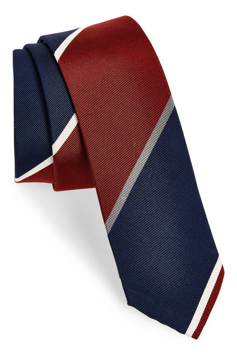 Alternative Stripe Silk & Cotton Mogador Tie, Main, color, BURGUNDY