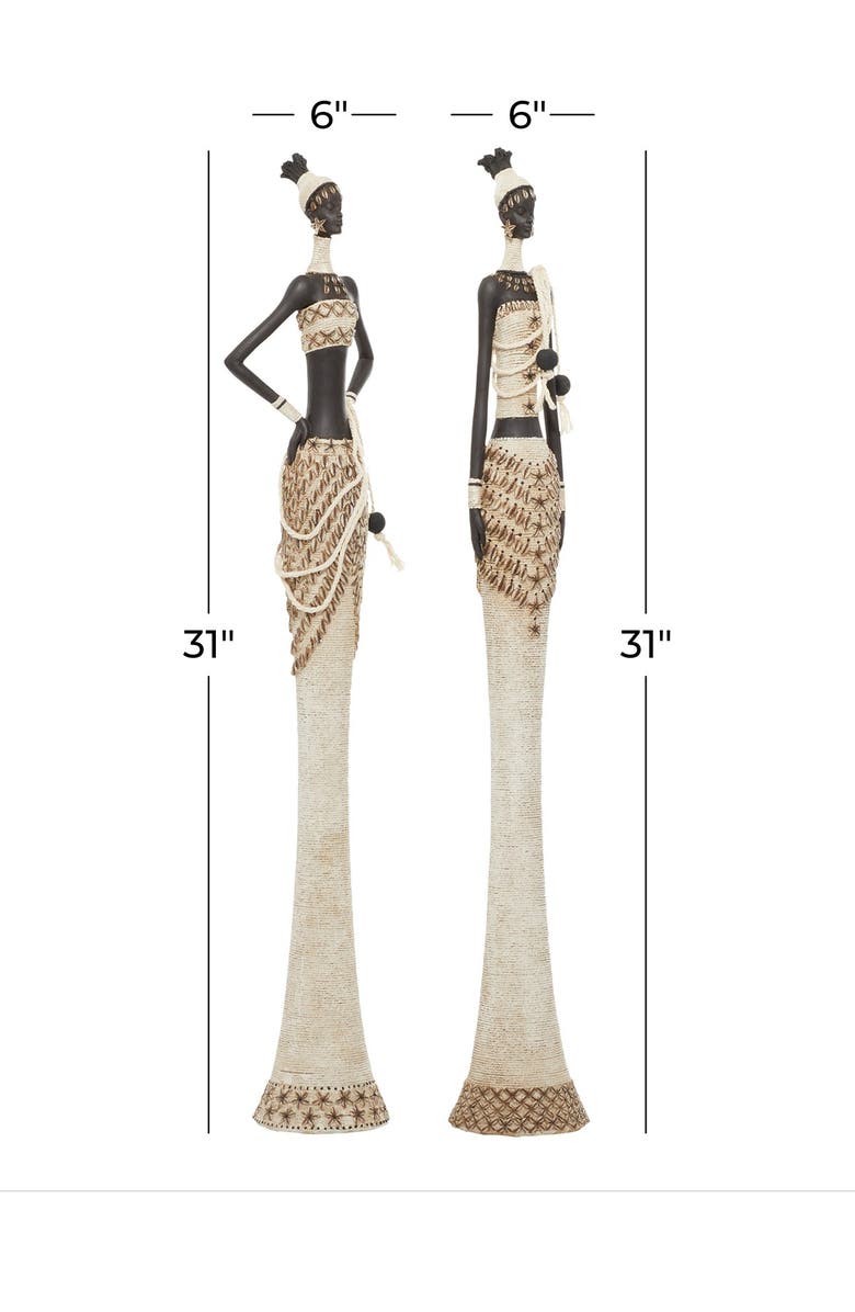 WILLOW ROW White Polystone Standing Woman Sculpture with Intricate Detail - Set of 2, Alternate, color, White