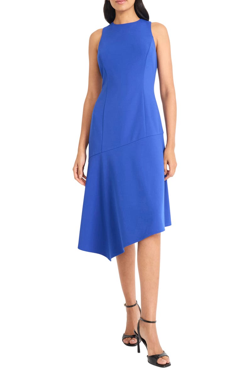 Maggy London Asymmetric Hem Fit & Flare Midi Dress, Main, color, Surf The Web