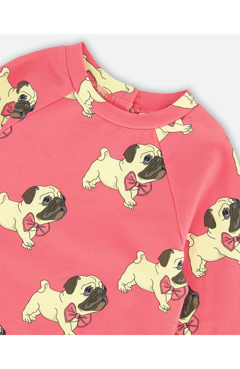 Deux par Deux Little Girl's Long Sleeve Fleece Dress With Pocket Magenta Printed Pug, Alternate, color,