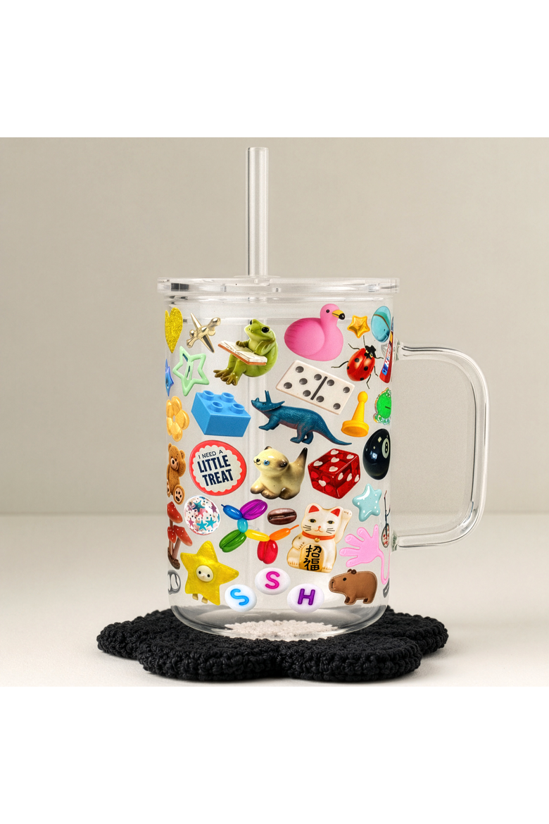 Trinket Core Glass Mug & Daisy Mug Rug Bundle, Alternate, color, Clear, Black