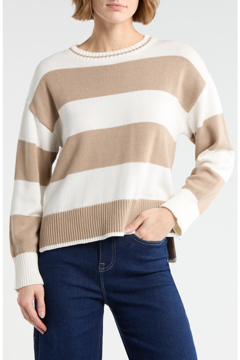 Rugby Stripe Sweater, Main, color, OATMEAL/ CREME