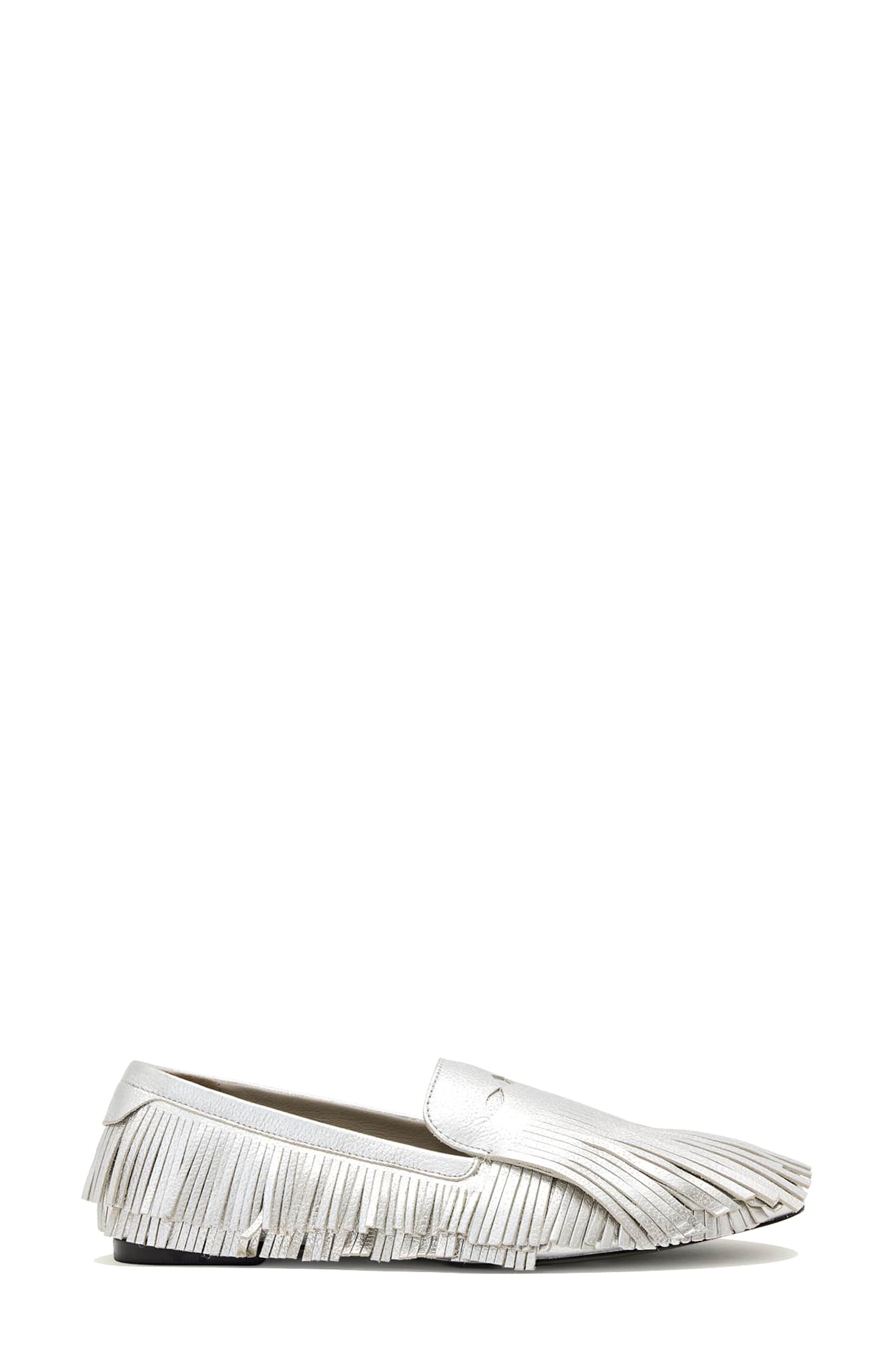 AllSaints Sandy Fringe Loafer, Alternate, color, Silver Shine