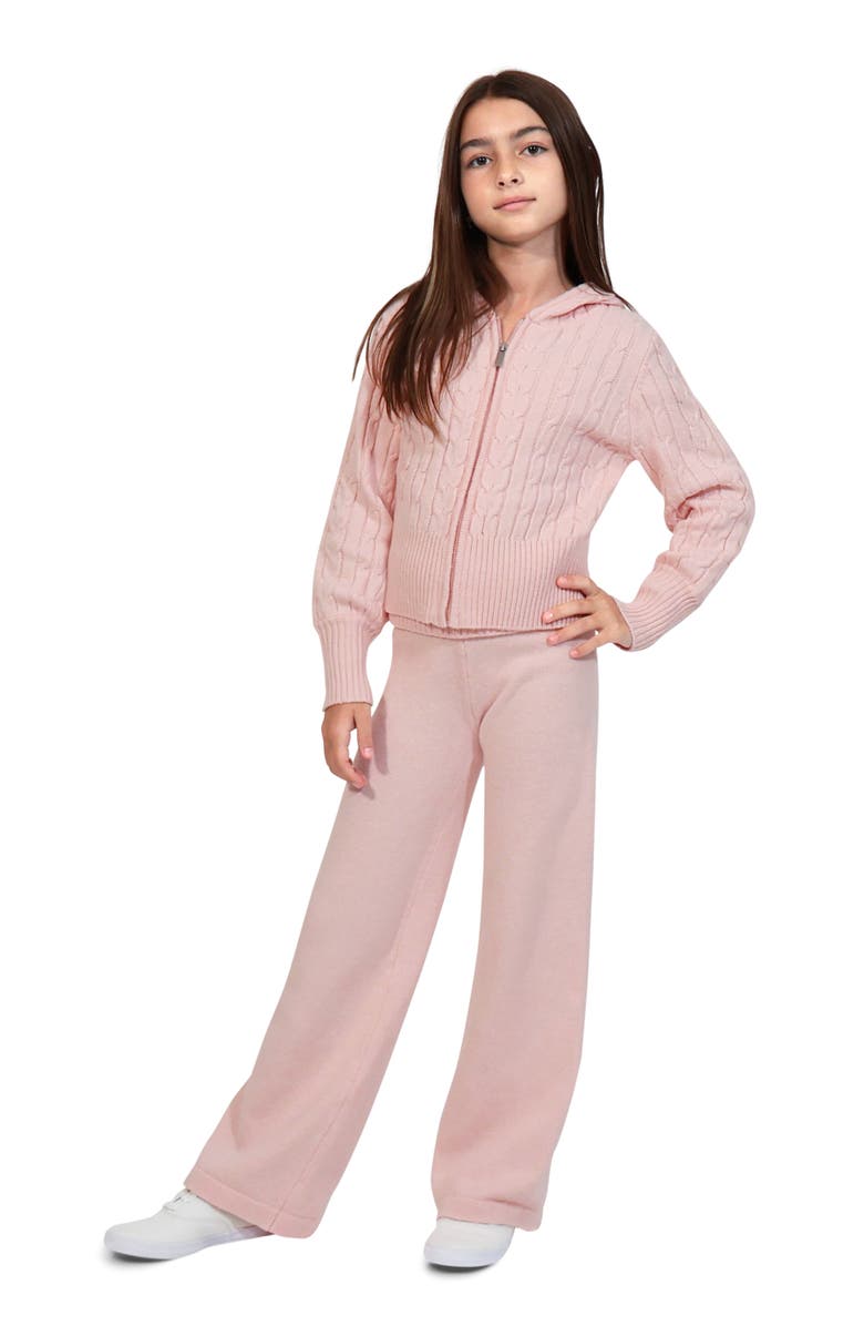 Habitual Kids Kids' Cable Knit Zip Hoodie & Flare Pants Set, Alternate, color,