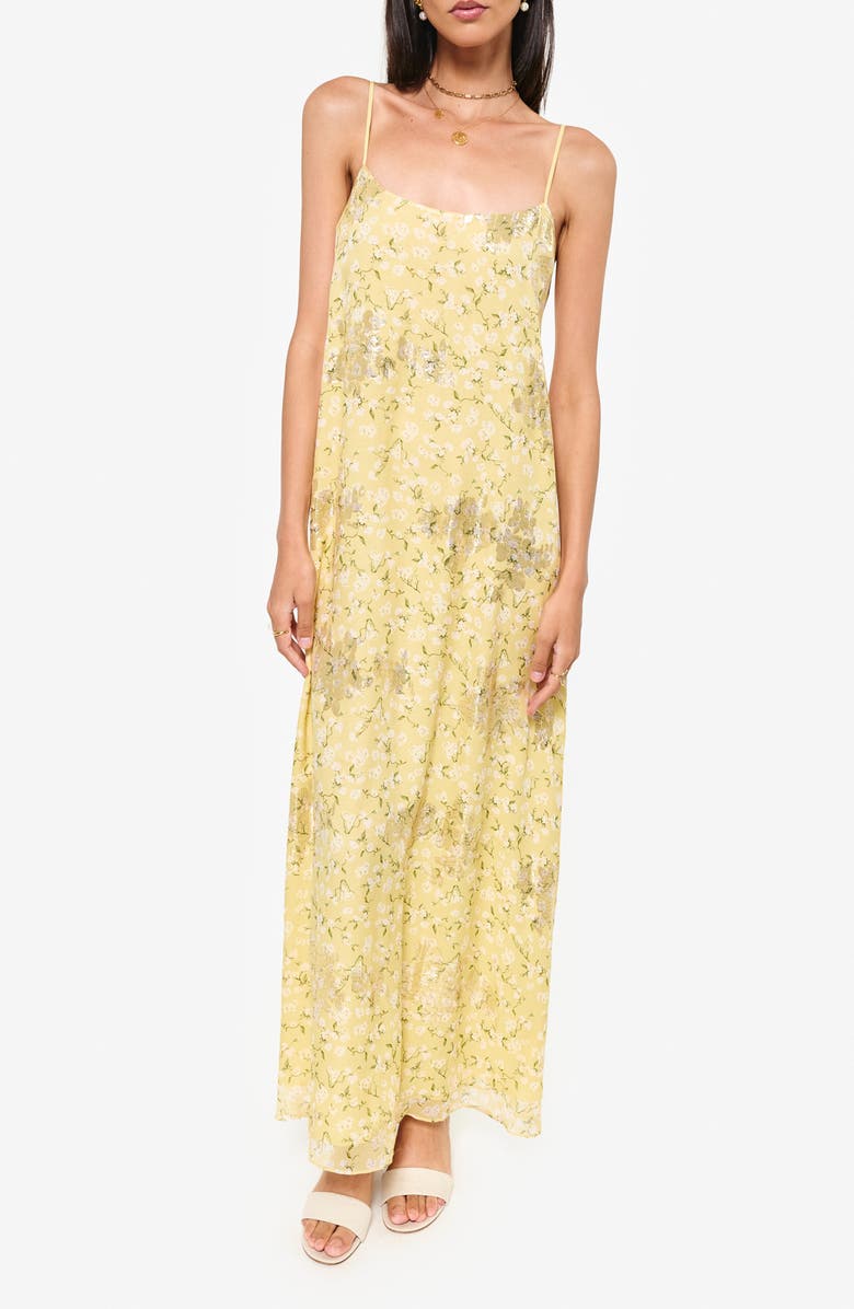 CAMI NYC Lux Floral Print Metallic Silk Maxi Slipdress, Main, color,