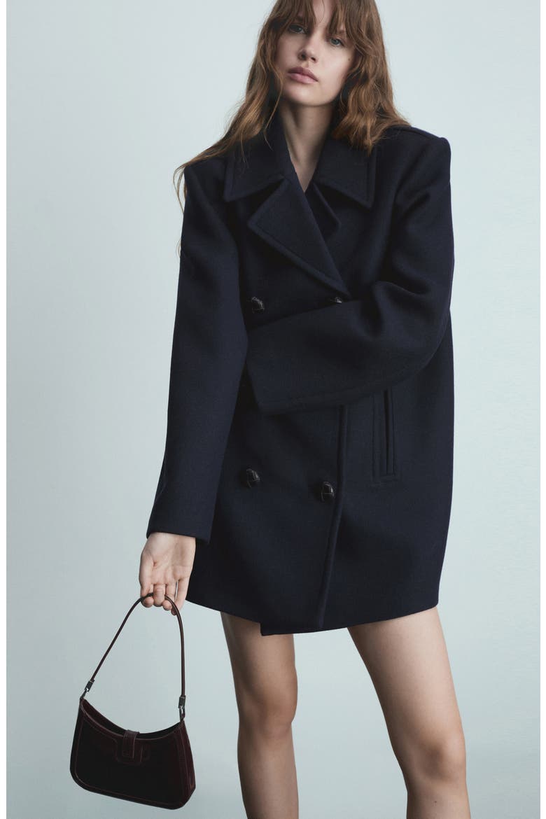 Double Breasted Wool Blend Coat, Alternate, color, DARK NAVY