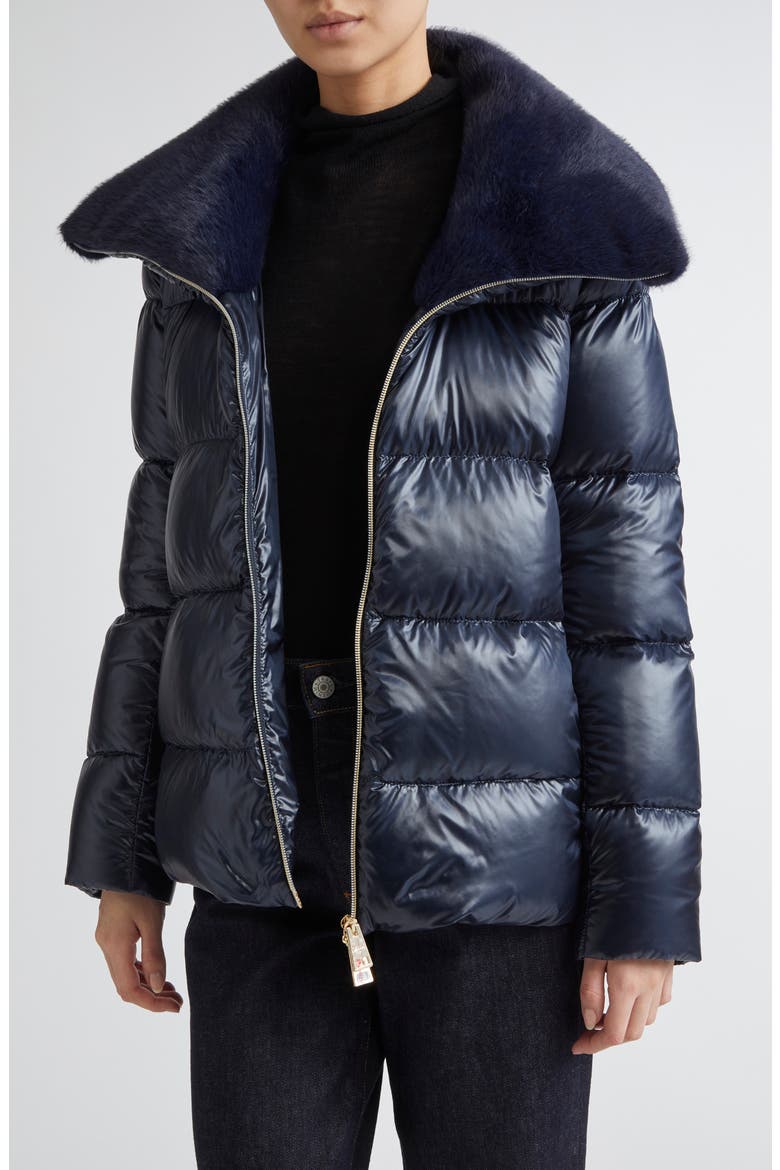 Shiny Nylon Down Jacket, Main, color, BLUE NAVY