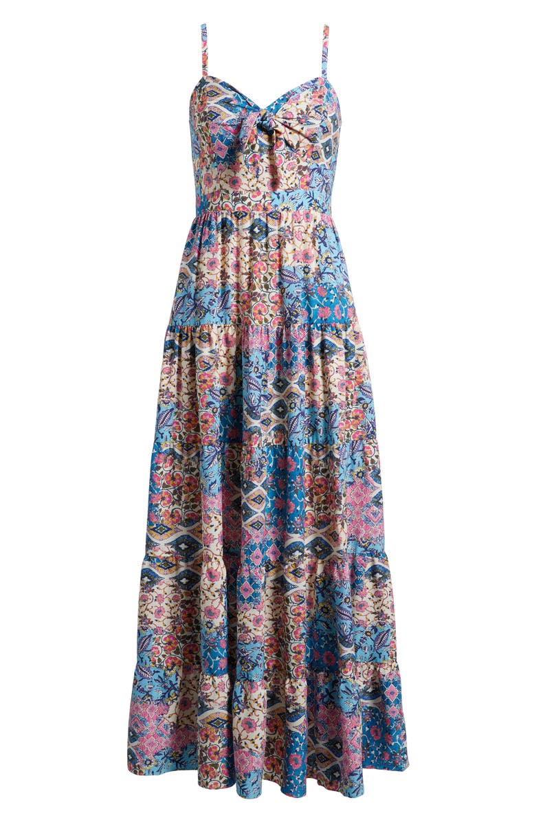 Eliza J Mixed Print Bow Front Tiered Maxi Sundress, Alternate, color,