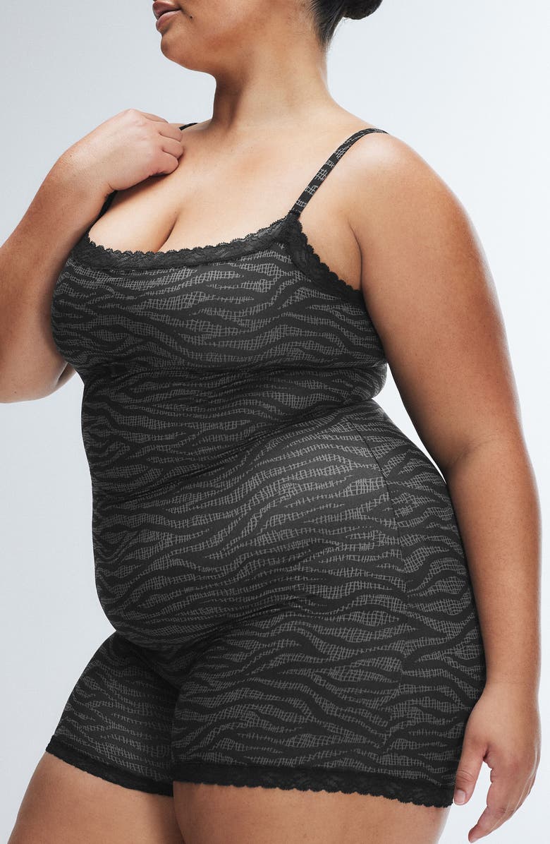 SAVAGE X FENTY Snug Hug Sleep Romper, Alternate, color, Black Caviar Tiger Stripe Text