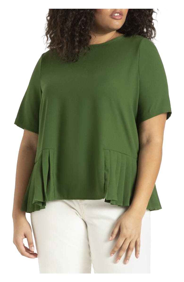 ELOQUII Pleated Hem Top, Main, color, Forest Elf
