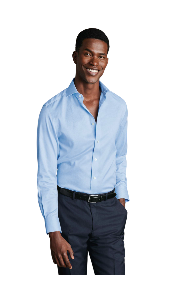 Charles Tyrwhitt Non-Iron Puppytooth Cutaway Collar Shirt, Main, color, Light Blue