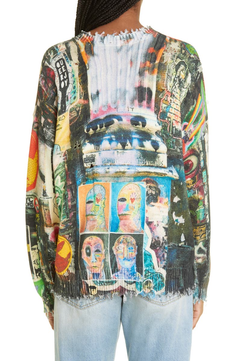 R13 Distressed Crosby & Broome Graffiti Oversize Cotton Sweater, Alternate, color,