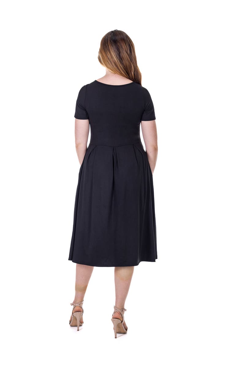 24seven Comfort Apparel Petites Midi Dress with Short Sleeves and Pocket Detail, Alternate, color, Black