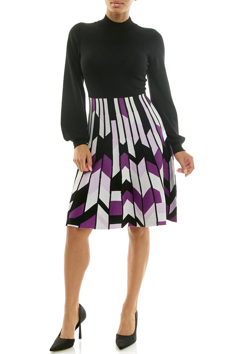 Mock Neck Long Sleeve Sweater Dress, Main, color, PURPLE MULTI