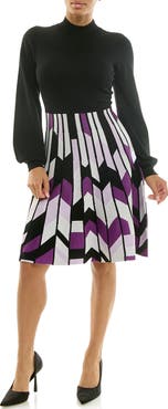 Nina Leonard Mock Neck Long Sleeve Sweater Dress