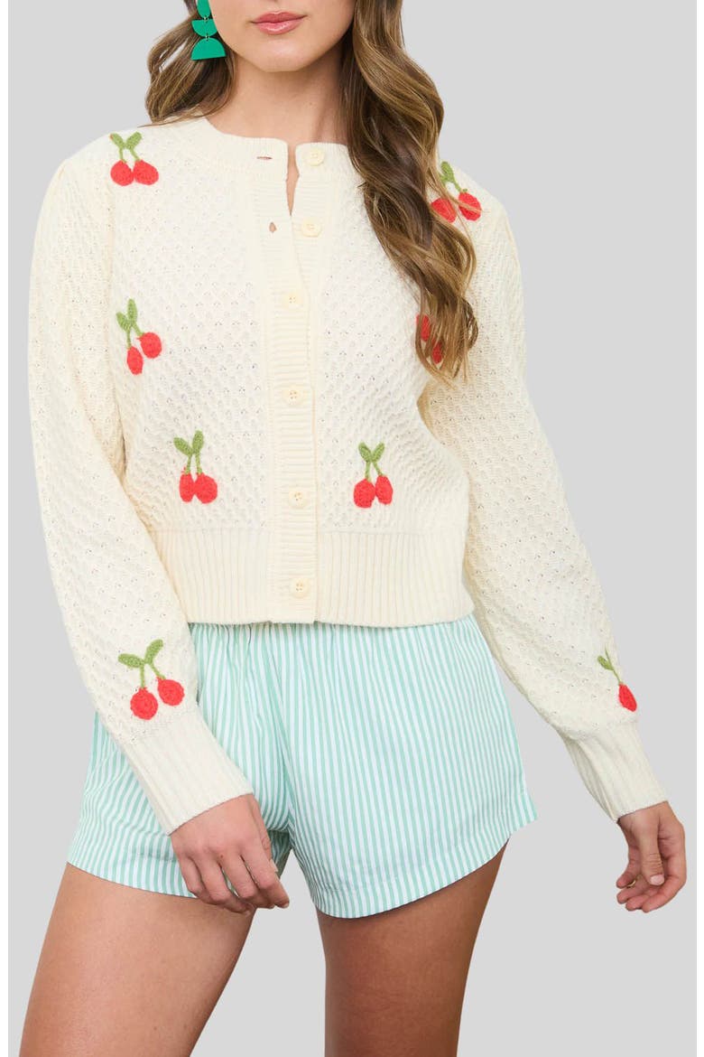 Cherry Embroidered Cardigan, Main, color, CREAM
