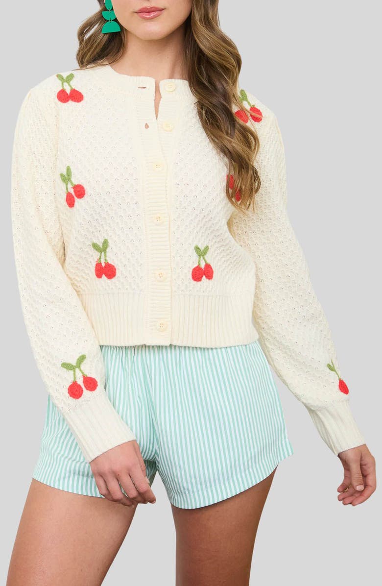 Blu Pepper Cherry Embroidered Cardigan, Main, color, Cream