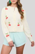 Blu Pepper Cherry Embroidered Cardigan