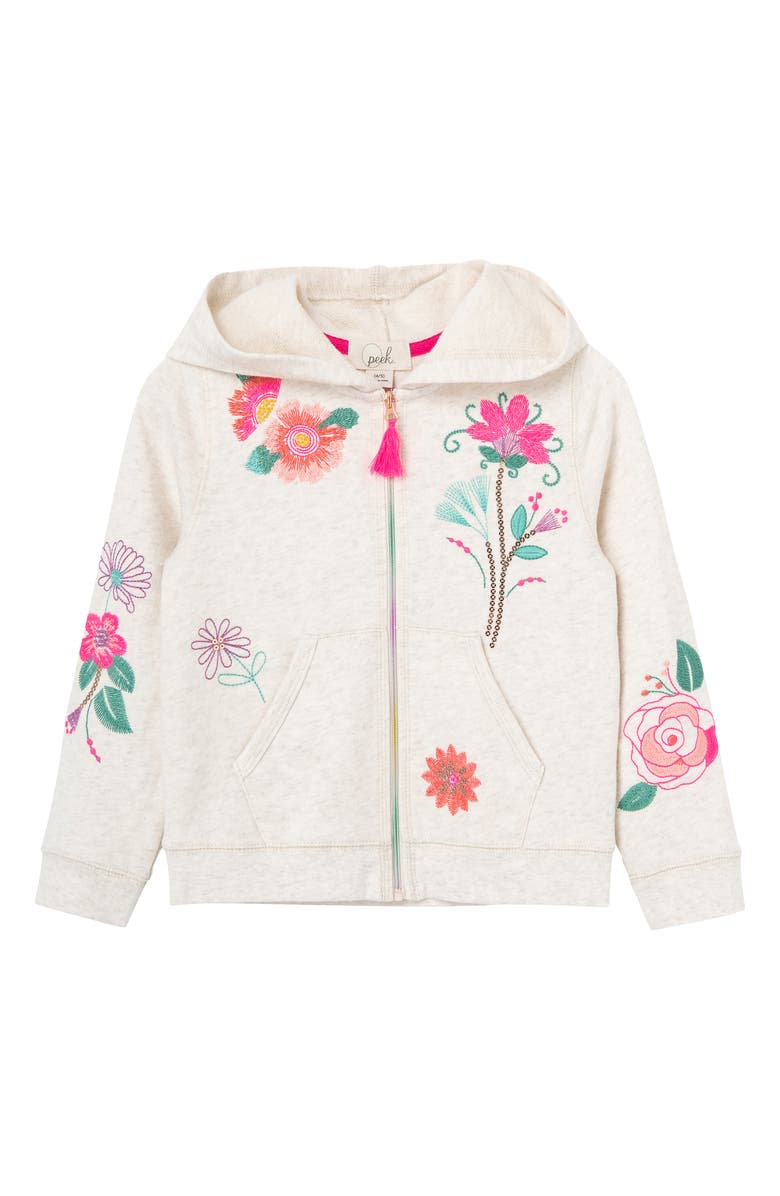 Peek Aren't You Curious Floral Embroidered Zip Hoodie, Main, color, 