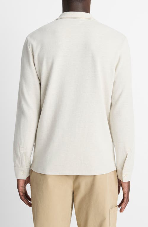 Vince Heathered Double Face Long Sleeve Polo Shirt In White