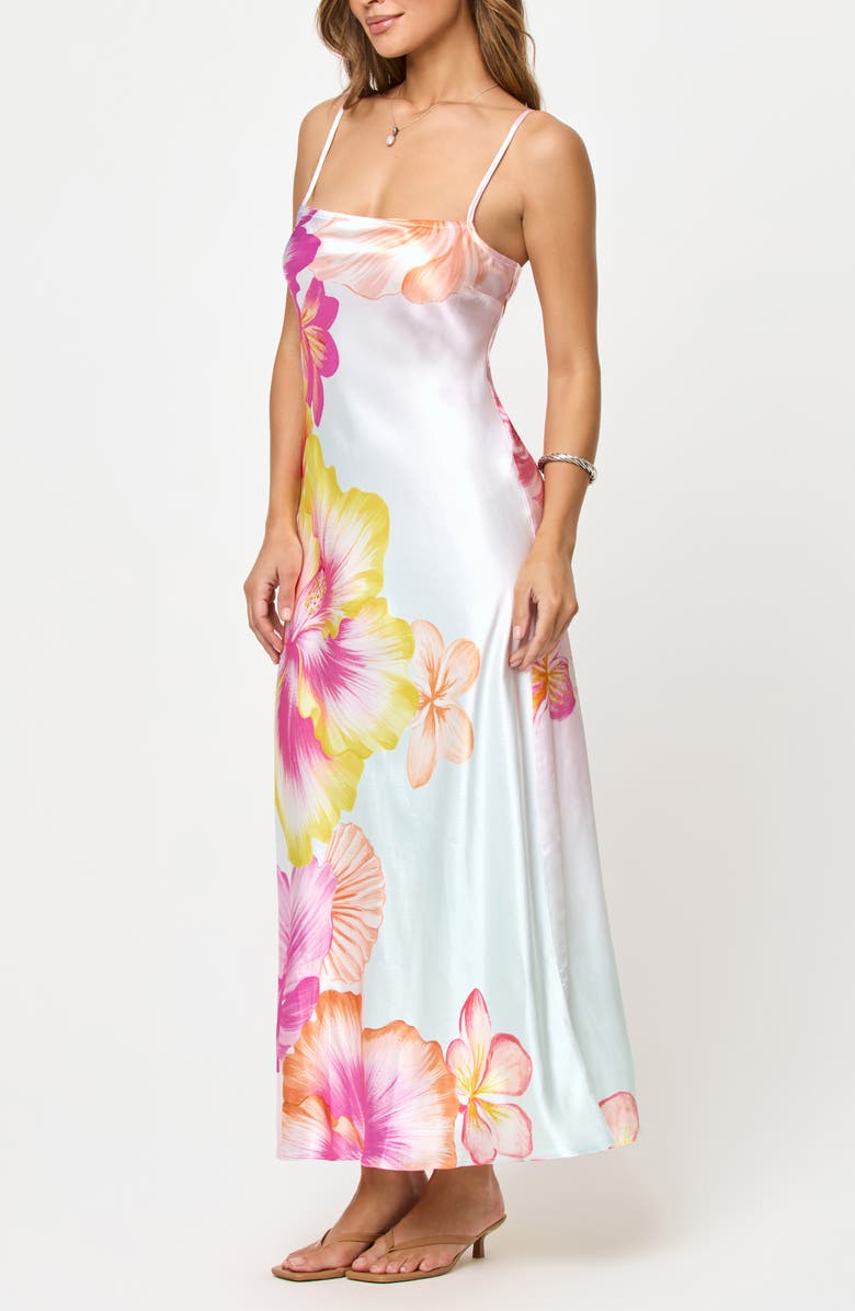 LSPACE Gabby Floral Bias Cut Cotton Sateen Cover-Up Maxi Dress, Alternate, color, Hibiscus And Plumeria Oh My