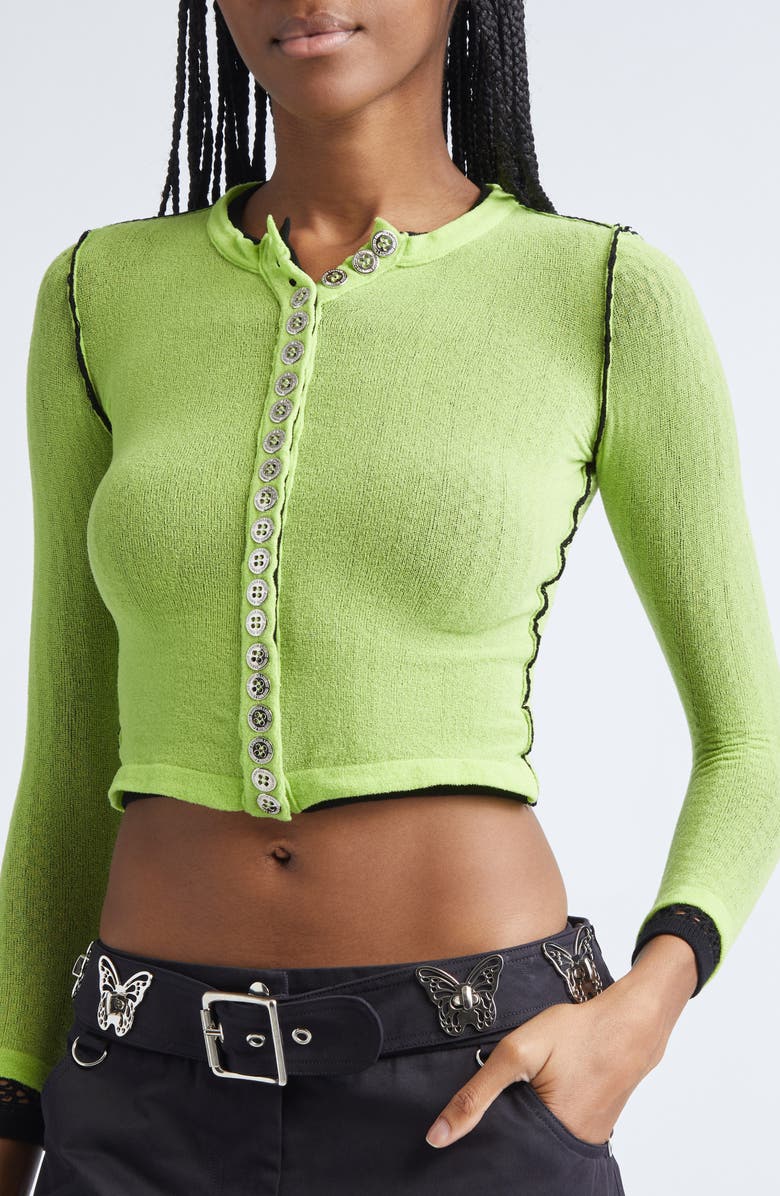 Chopova Lowena Fishnet Layered Crop Cardigan, Alternate, color, Black And Yellow