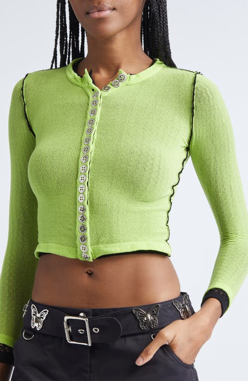 Chopova Lowena Fishnet Layered Crop Cardigan In Green