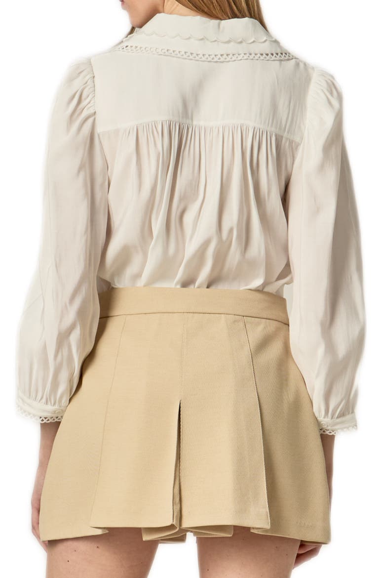 Scallop Detail Button-Up Shirt, Alternate, color, WHITE