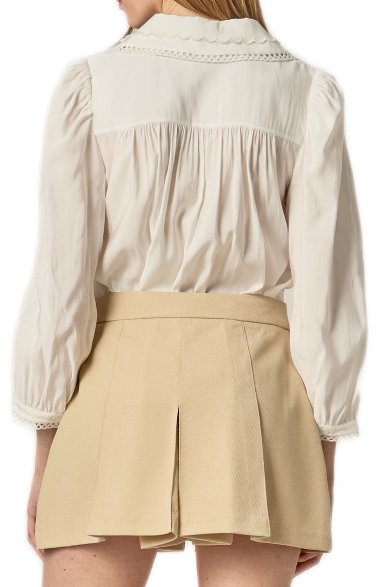 English Factory Scallop Detail Button-Up Shirt, Alternate, color, White