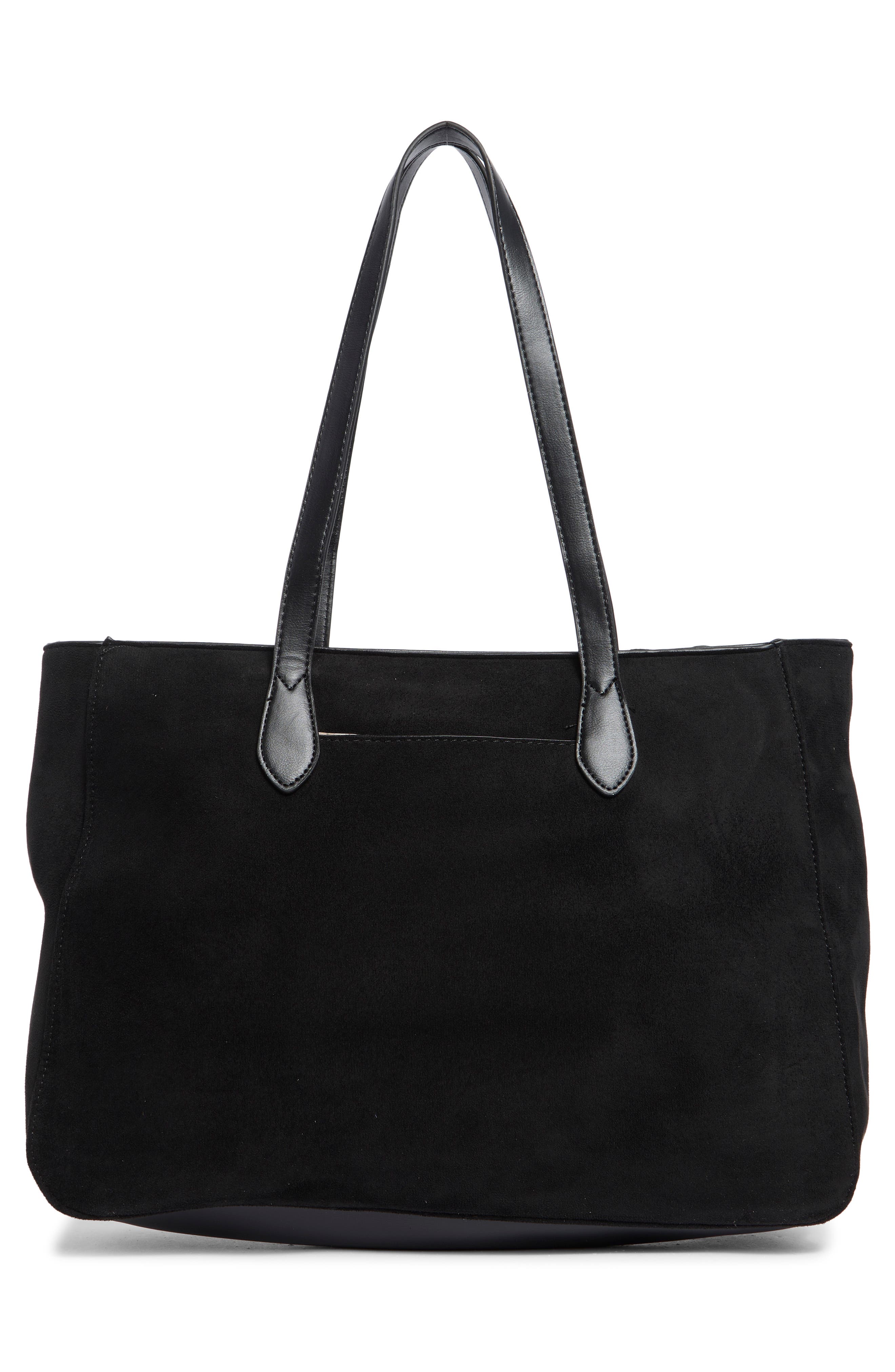 Faux Suede Studded Tote, Alternate, color, BLACK
