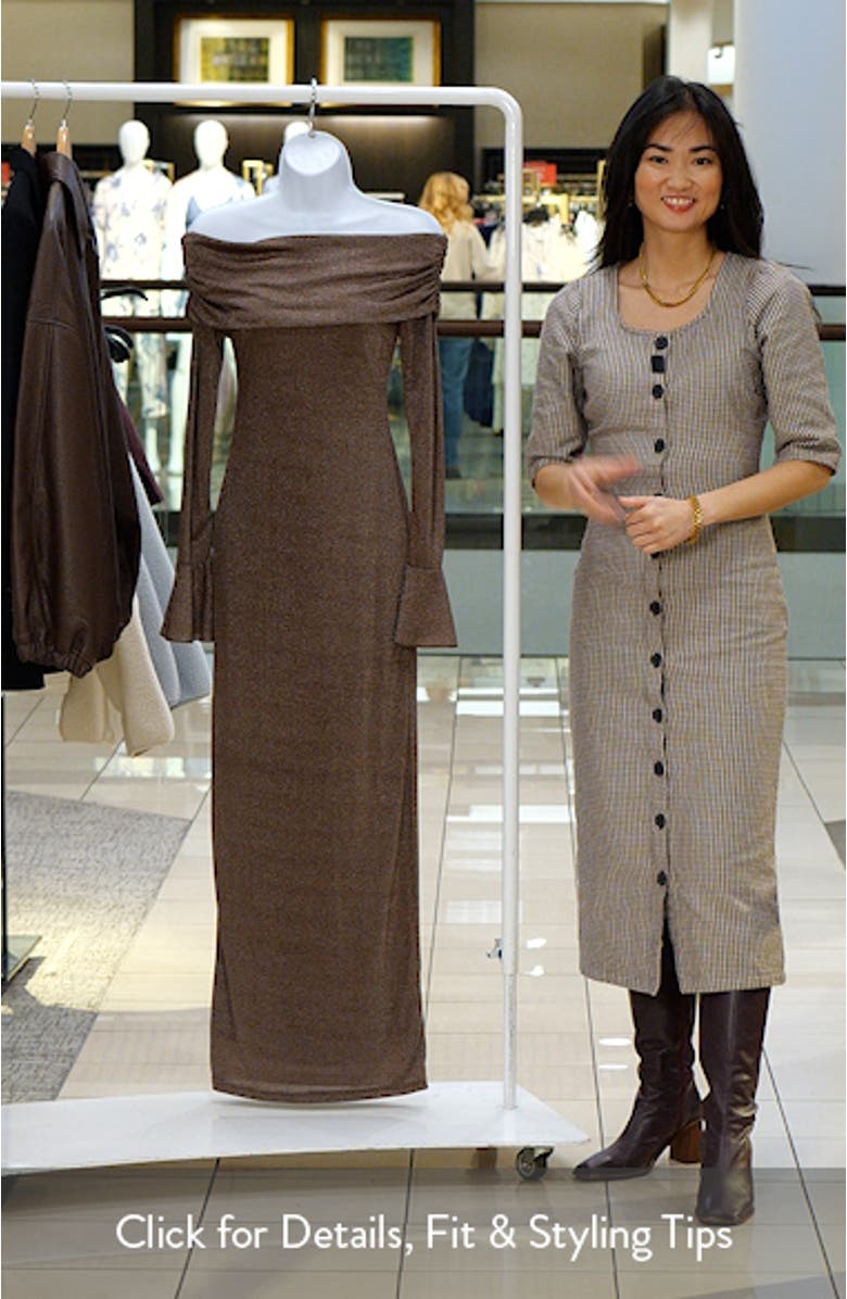 Oraton Metallic Off the Shoulder Long Sleeve Maxi Dress, sales video thumbnail