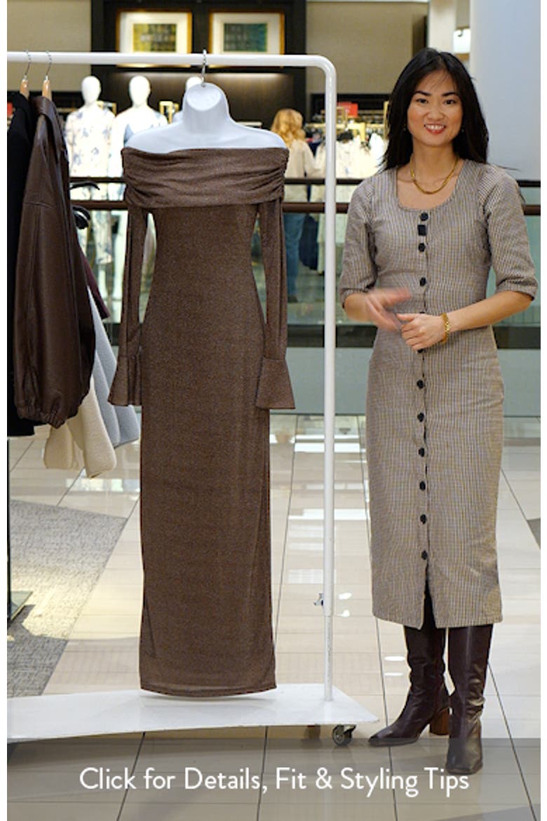 Oraton Metallic Off the Shoulder Long Sleeve Maxi Dress video