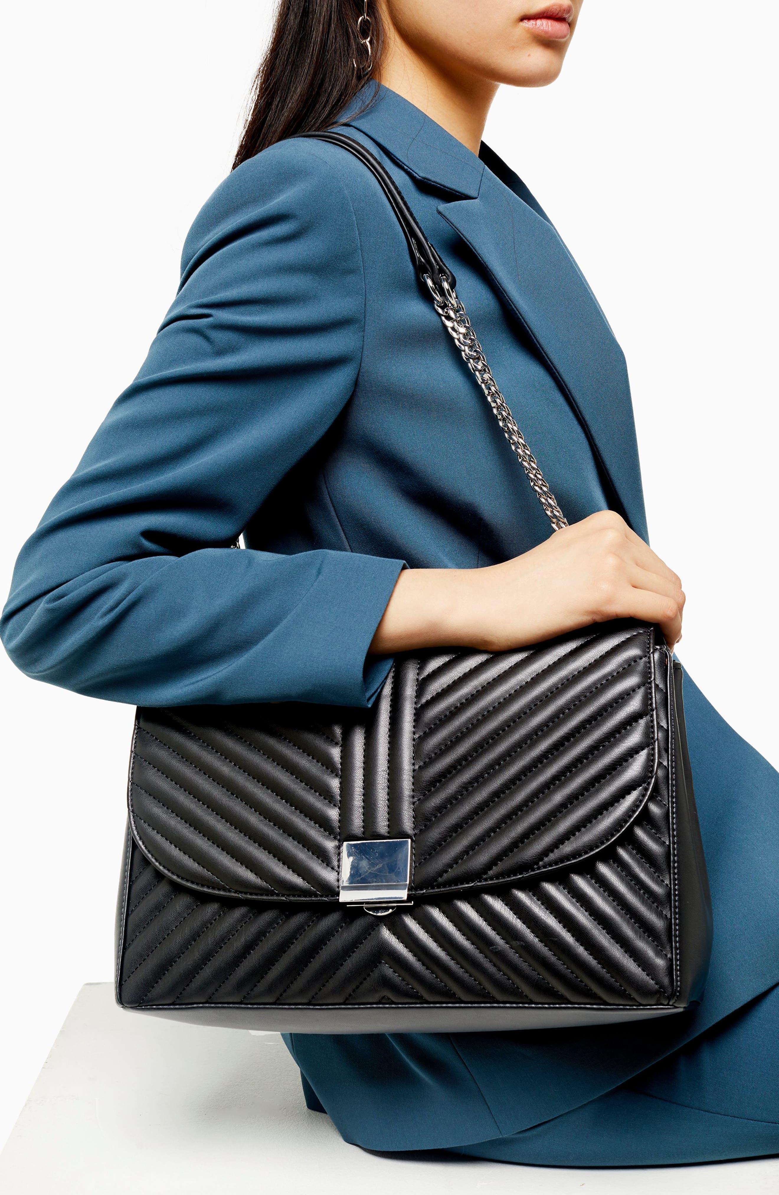 Topshop Sofia Quilted Faux Leather Shoulder Bag, Alternate, color, 