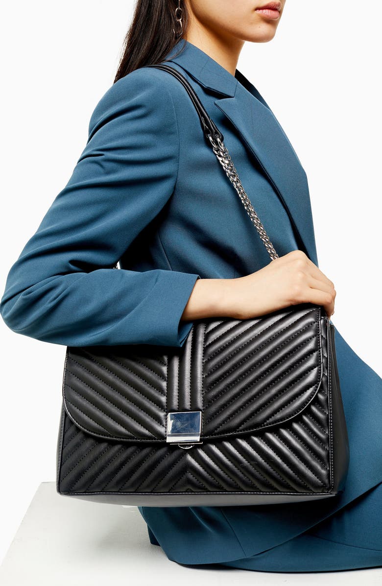 Topshop Sofia Quilted Faux Leather Shoulder Bag, Alternate, color,