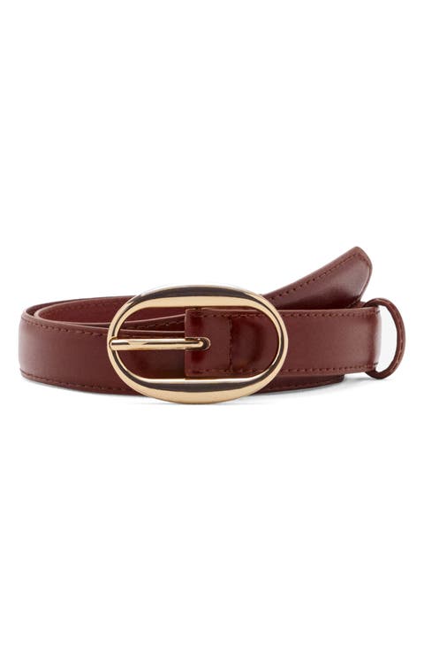 Oval Buckle Faux Leather Belt