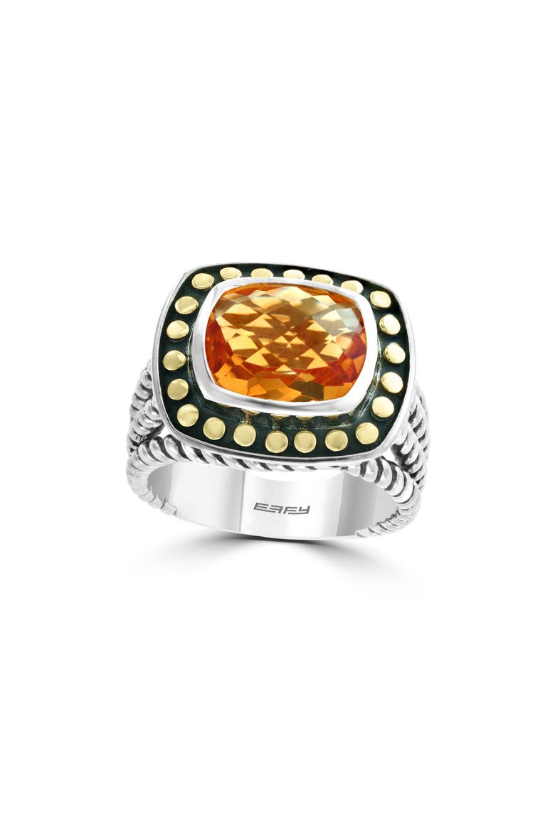 18K Gold & Sterling Silver Cushion Citrine Ring, Main, color, ORANGE