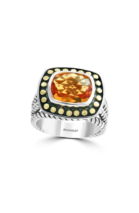 18K Gold & Sterling Silver Cushion Citrine Ring