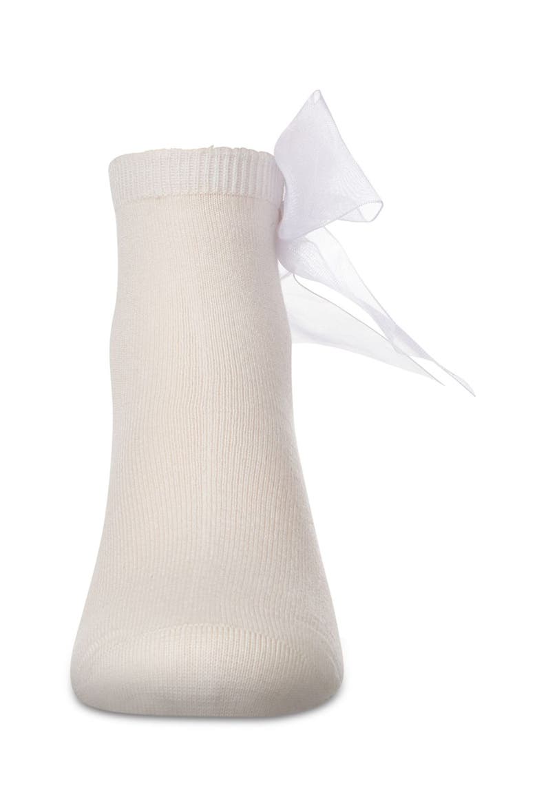 Girls Tulle-Bow-Trimmed Mercerized Cotton-Rich Ankle Sock, Alternate, color, Winter White