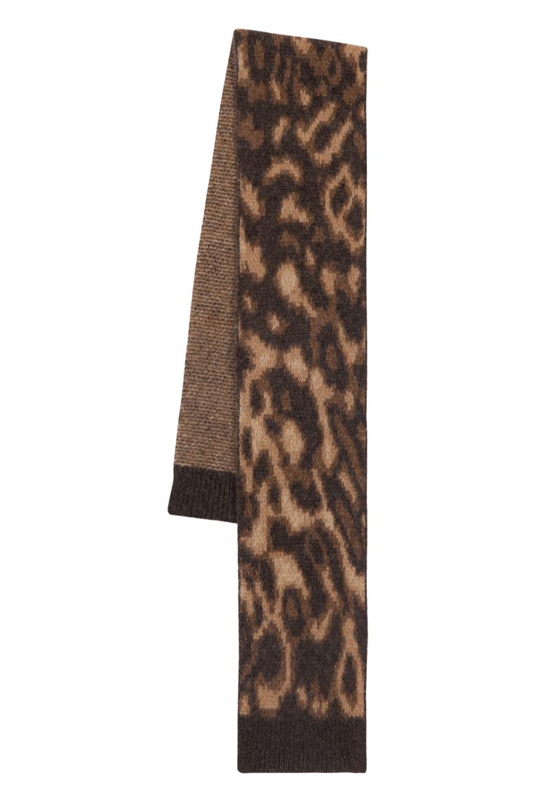 Ocelot Pattern Wool & Alpaca Blend Mini Scarf, Alternate, color, ABSTRACT/ DARK BROWN