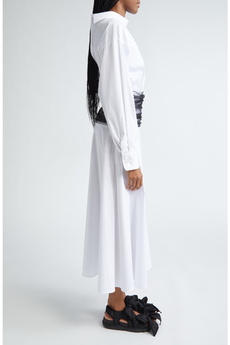 Drew Tulle Waist Long Sleeve Poplin Shirtdress, Alternate, color, WHITE