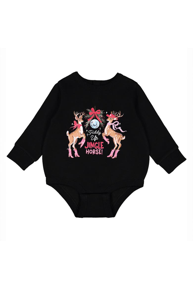 Giddy Up Jingle Horse Reindeer Fleece BodySuit (Baby), Alternate, color, Black
