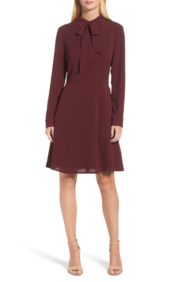 Maggy London Crepe Bow Fit & Flare Dress, Main, color, 