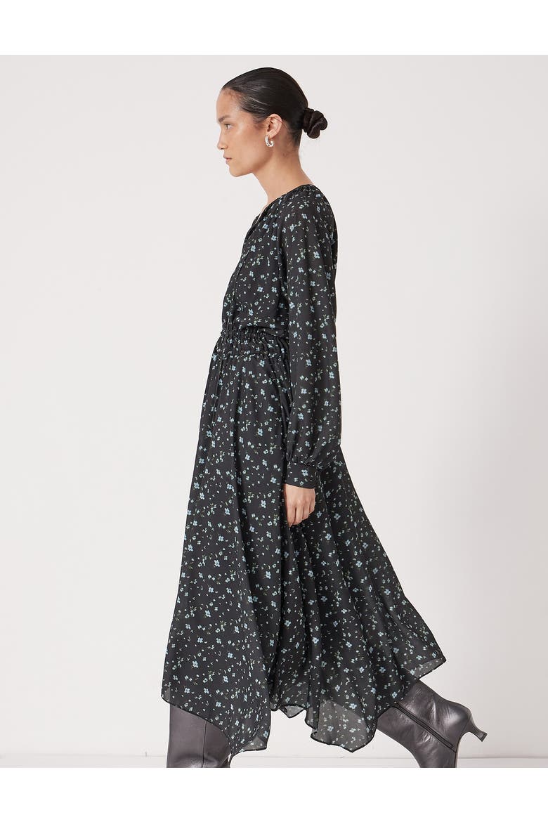Odelia Printed Long Sleeve Chiffon Dress, Alternate, color, Ditsy Floral Black