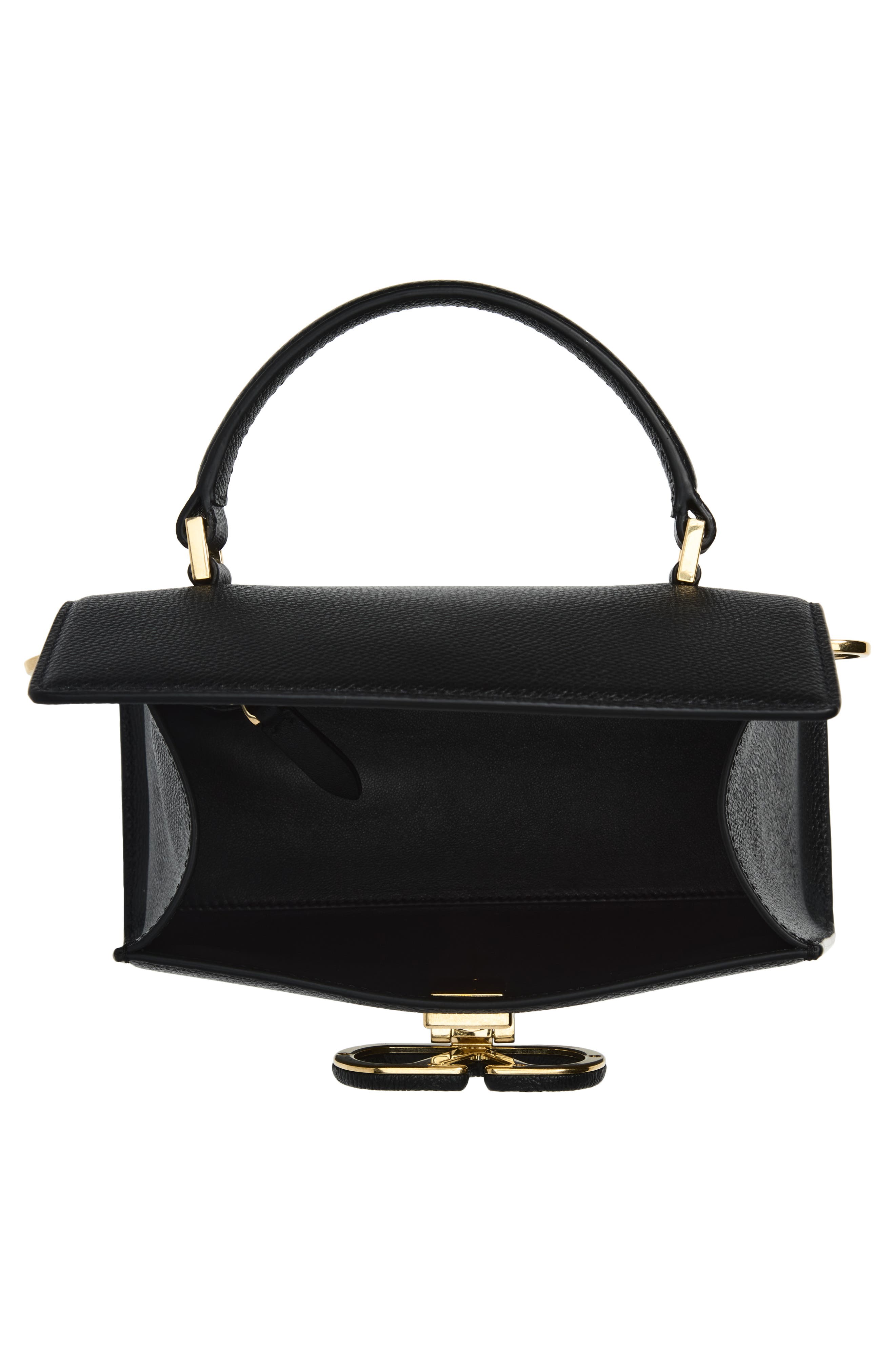 V-Sling Logo Top Handle Leather Bag, Alternate, color, BLACK
