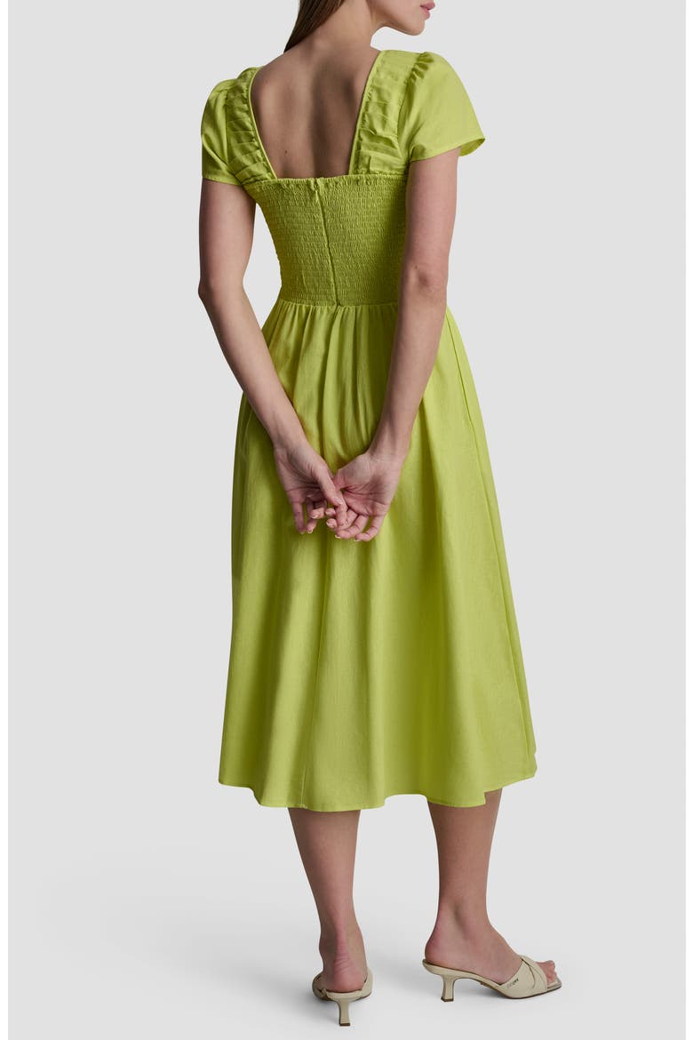 Ruched Bodice Linen Blend Midi Dress, Alternate, color, LIMEADE