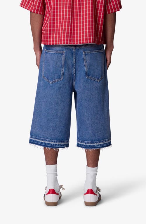 Mnml Ultra Baggy Raw Hem Denim Shorts In Blue