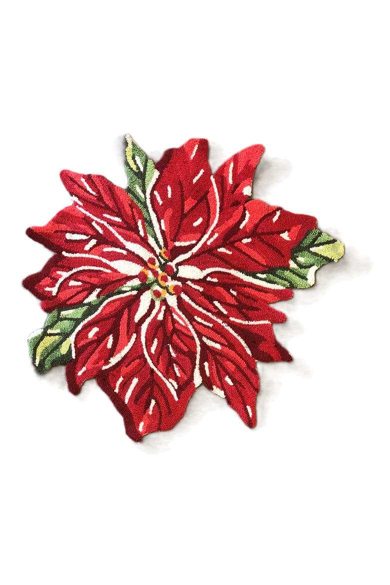 Poinsettia Flower Indoor/Outdoor Doormat, Main, color, WHITE RED GREEN