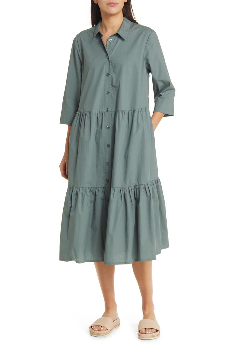 Cotton Shirtdress, Main, color, BALSAM GREEN