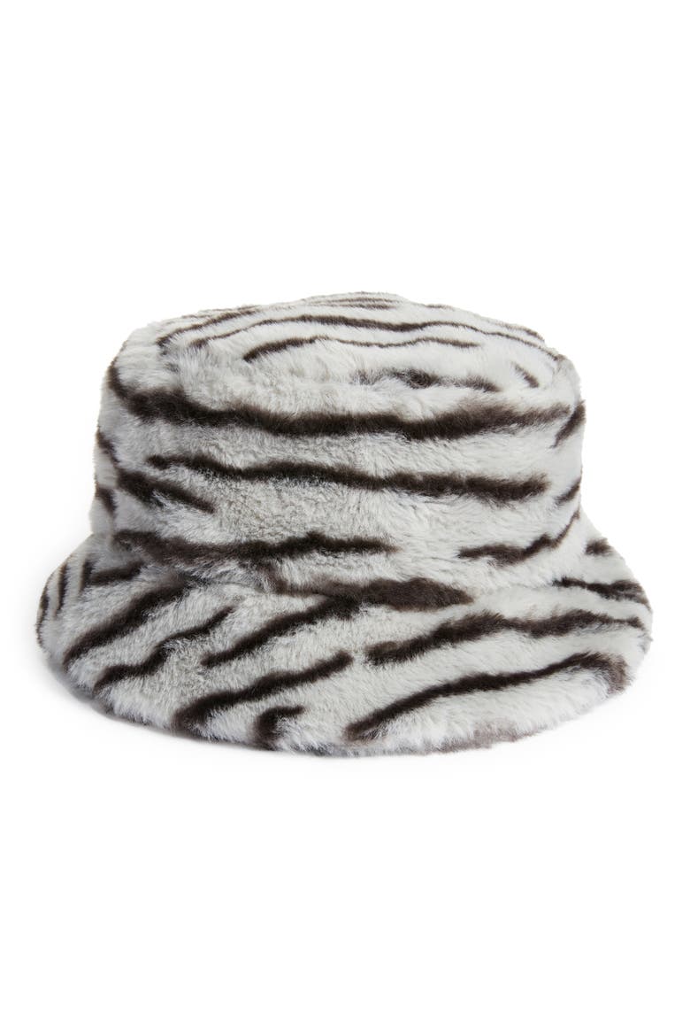 Plush Faux Fur Bucket Hat, Main, color, GREY COMBO